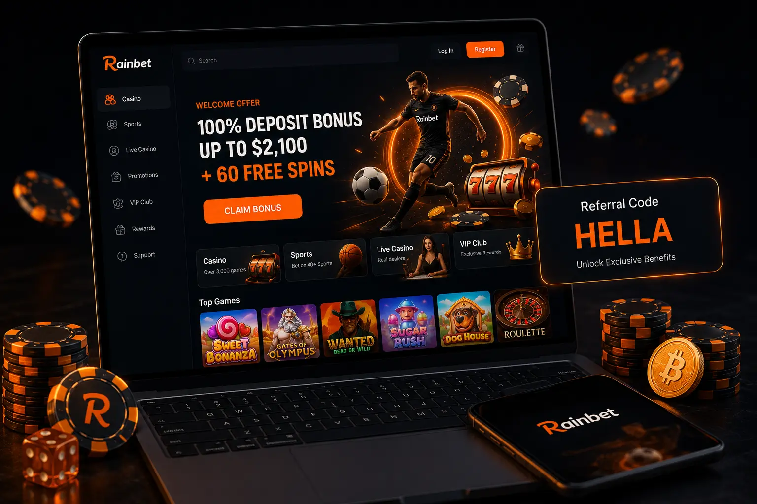Rainbet casino, sportsbook and hella referral code